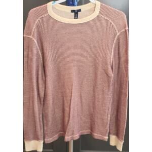 Gap Waffle-Knit Crew Neck Pullover Sweater Red Cream Striped Long Sleeve M